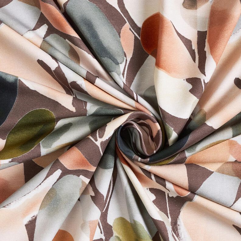 Puuvillajersey Akvarellikukinnot Digitaalipainatus – kupari/pistaasi,  image number 3