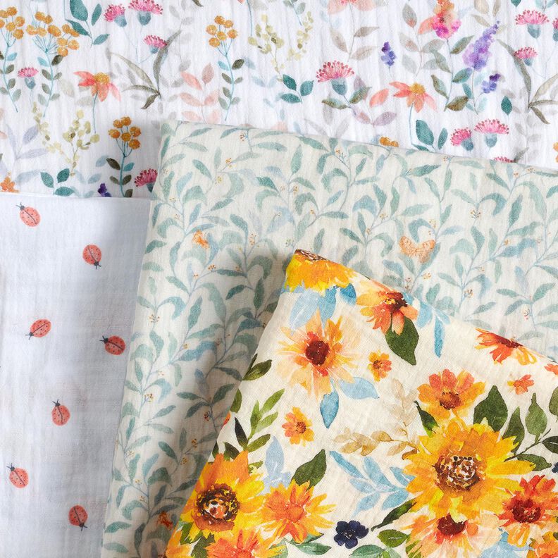 Musliini-/kaksikerroksinen kangas Lepp&auml;kerttu Digitaalipainatus | Poppy Fabrics &ndash; valkoinen,  image number 5