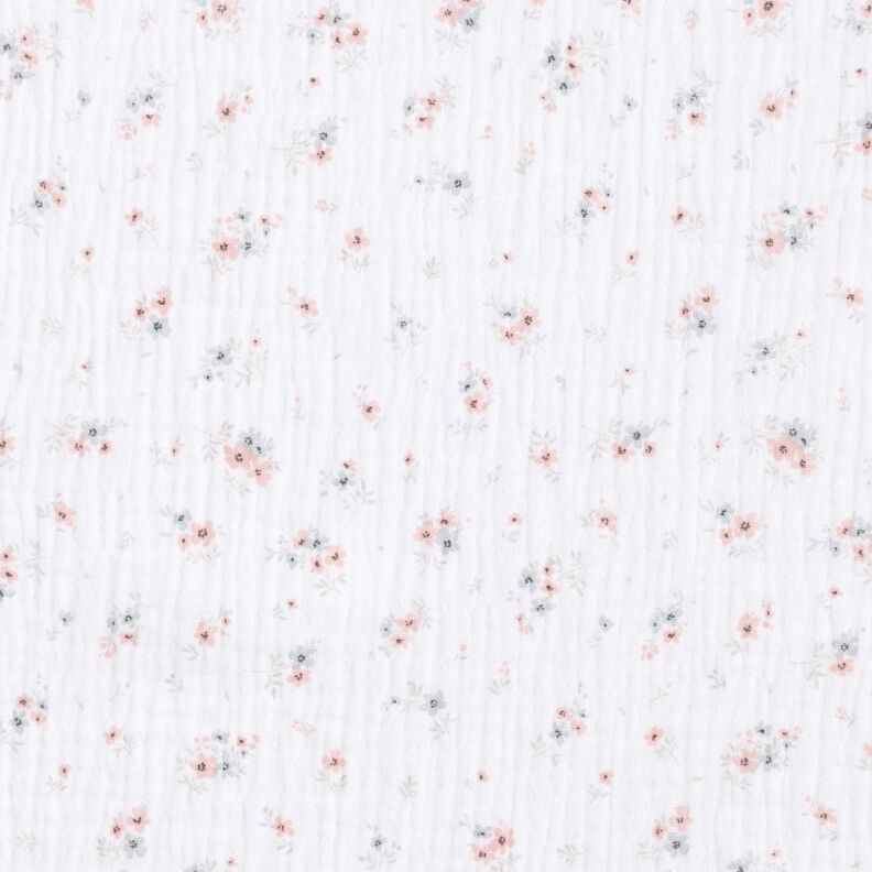 Musliini-/kaksikerroksinen kangas Romanttiset kukkaset – valkoinen,  image number 1