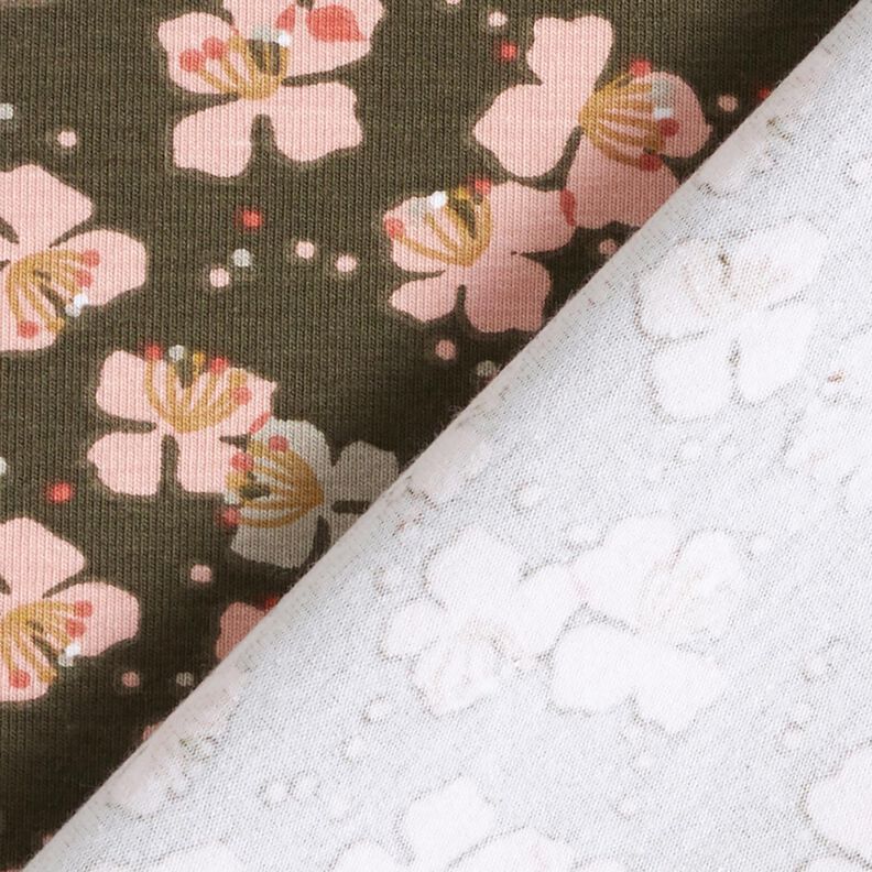 Puuvillajersey Suloiset kukkaset – khaki,  image number 4