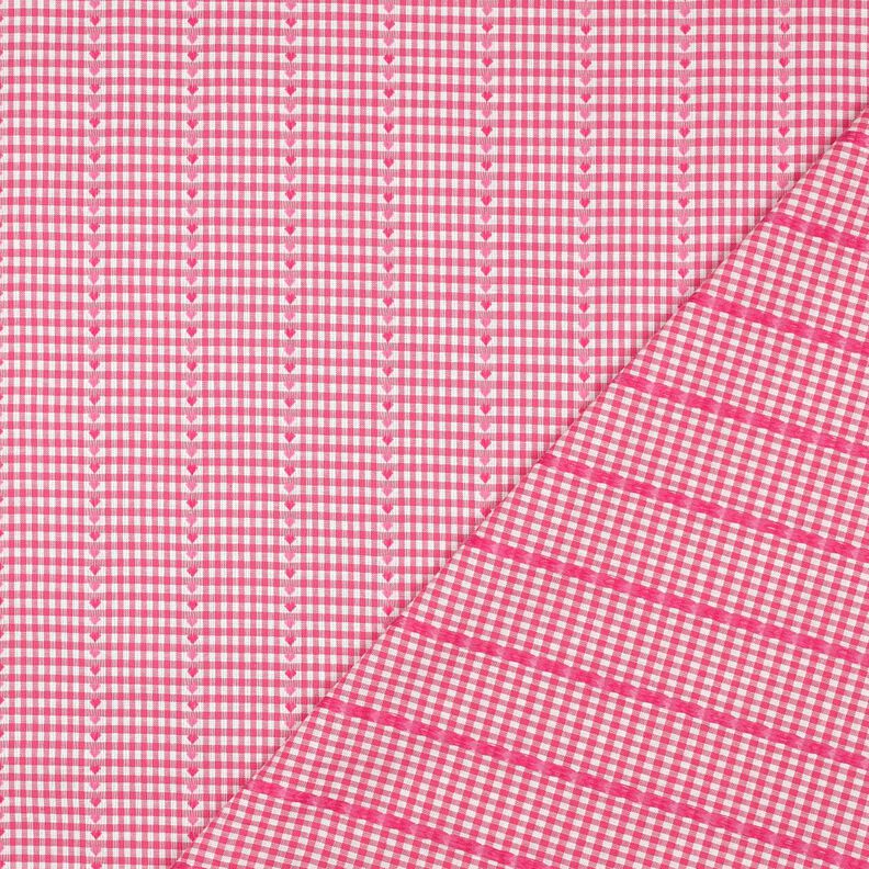 Puuvillakangas Jacquard ruudut ja sydämet – pink/valkoinen,  image number 4