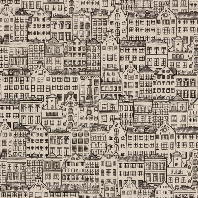 Sisustuskangas Puolipanama Kaupunkipientalot – luonnonvärinen/musta,  image number 1