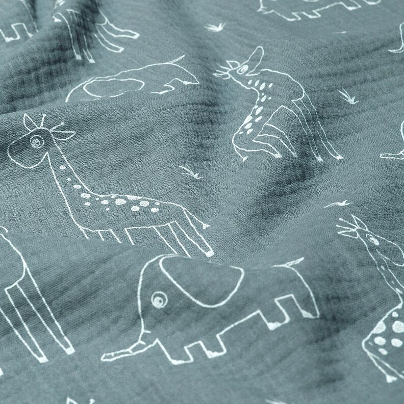 Musliini-/kaksikerroksinen kangas Suuret kirahvit ja norsut – kyyhkynsininen,  image number 2