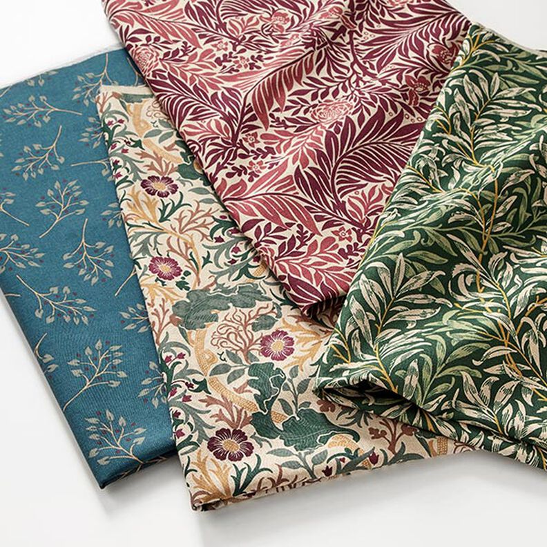 Sisustuskangas Puolipanama Kukat ja köynnökset – luonnonvärinen/viininpunainen,  image number 5