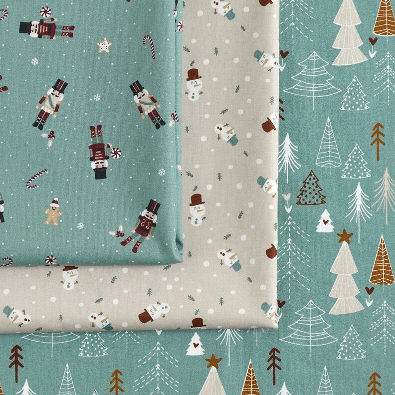 Puuvillakangas Popliini Söpöt lumiukot – vaalea ruskeanharmaa,  image number 5