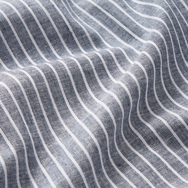 Pellava-puuvilla-sekoite Leveät raidat – yönsininen/valkoinen,  image number 2