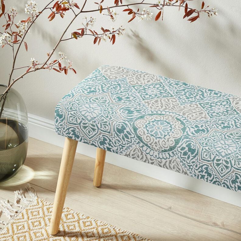 Sisustuskangas Jacquard Tyylikk&auml;&auml;t laatat &ndash; kirkas petrooli/vaalea beige,  image number 5