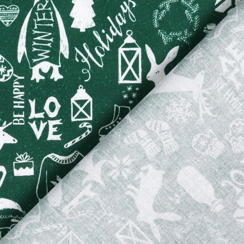 Puuvillakangas Kretonki Hyvää joulua – sinikuusi/valkoinen,  image number 4