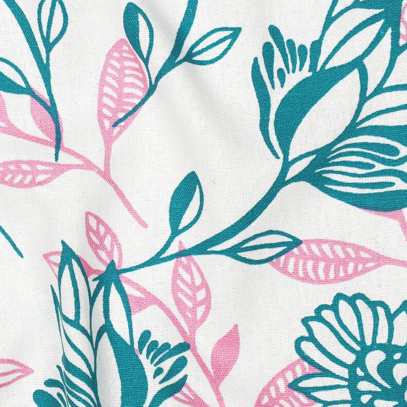 Viskoosi-pellavasekoite Kukat | Poppy Fabrics – norsunluu/turkoosi,  image number 2