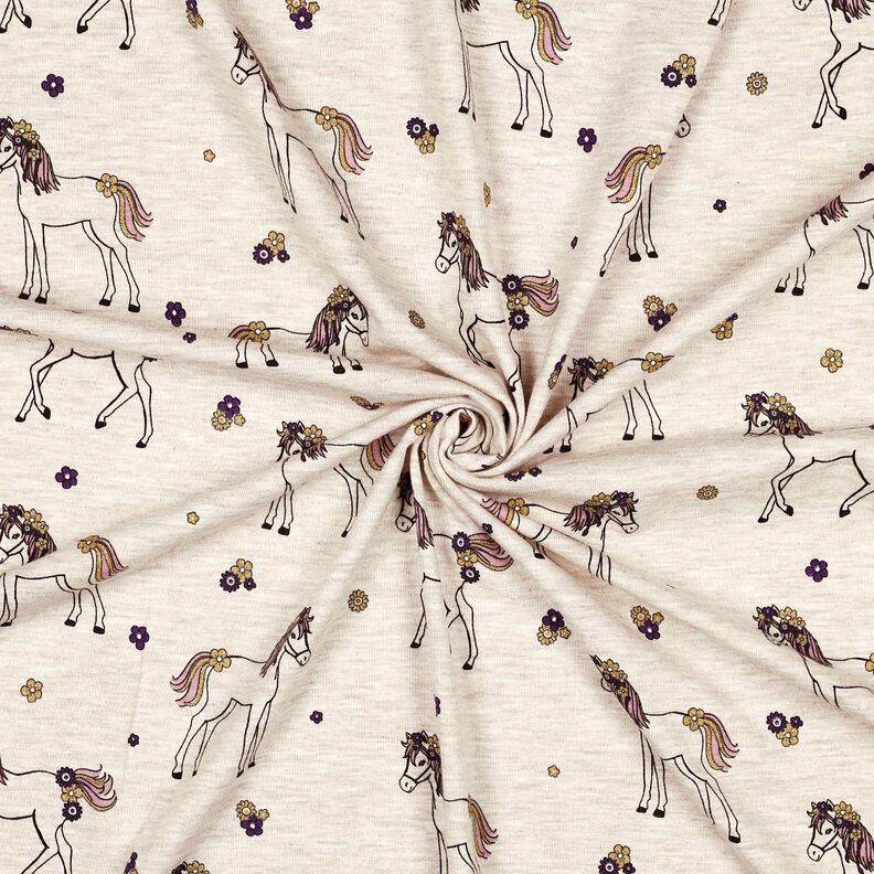 Puuvillajersey Kimaltava kukkahevonen | Poppy Fabrics – luonnonvärinen/kulta,  image number 3