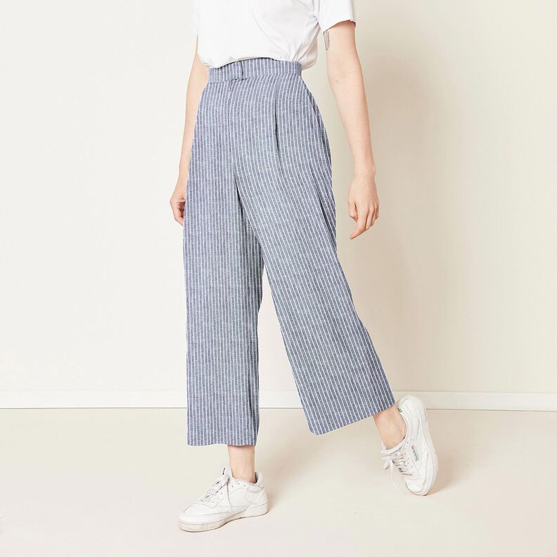 Pellava-puuvilla-sekoite Leveät raidat – yönsininen/valkoinen,  image number 6