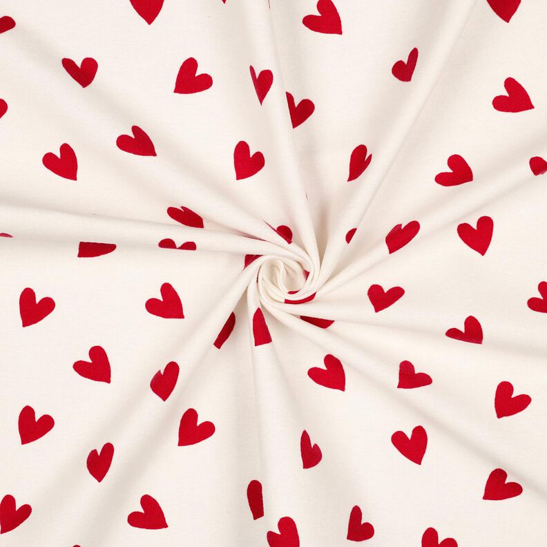 Puuvillaflanelli Sydämet | Poppy Fabrics – norsunluu/karmiininpunainen,  image number 3