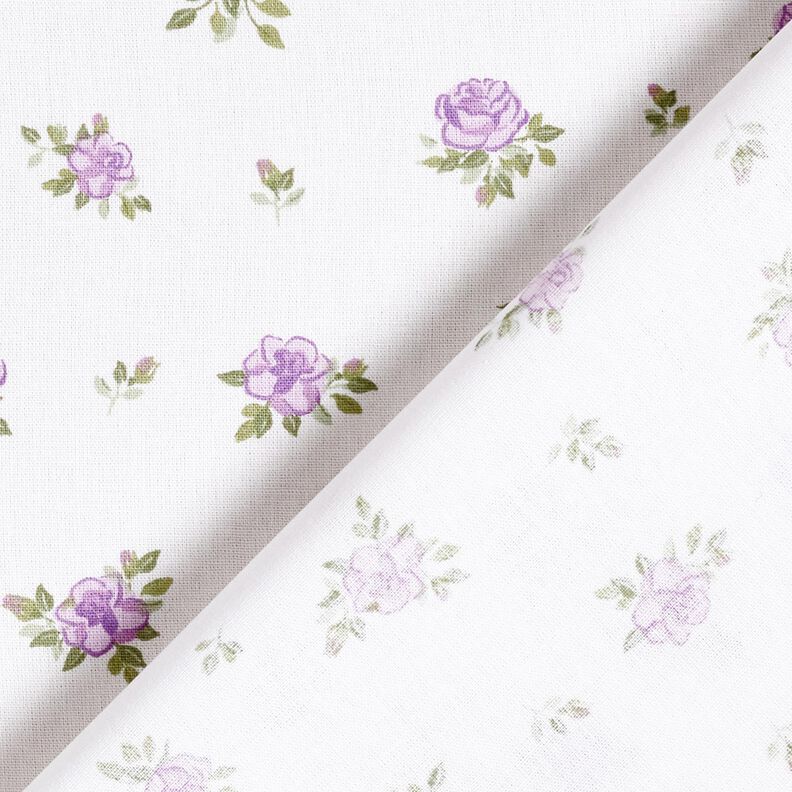 Puuvillapopliini Herkät ruusut – laventeli/valkoinen,  image number 4