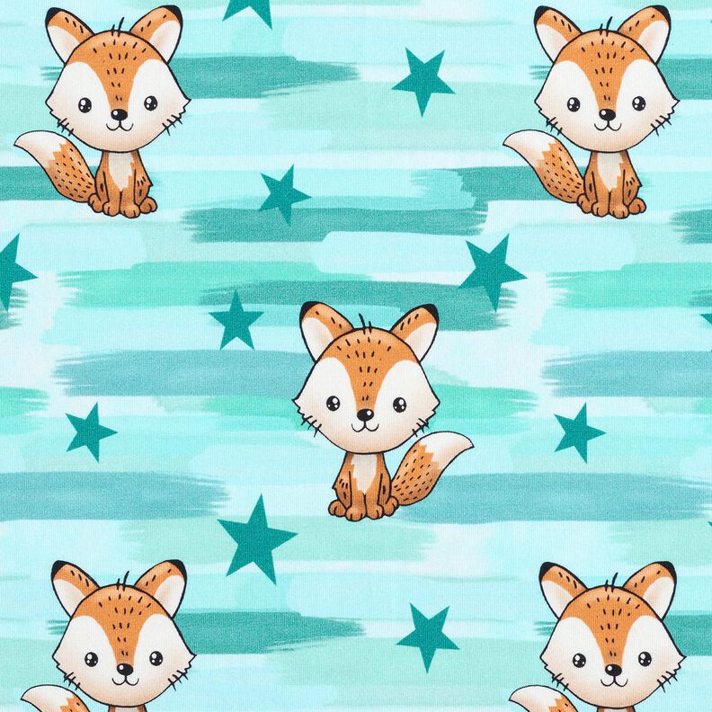 Puuvillajersey Kettu ja raidat | Glitzerpüppi – vedensininen/persikanoranssi,  image number 1