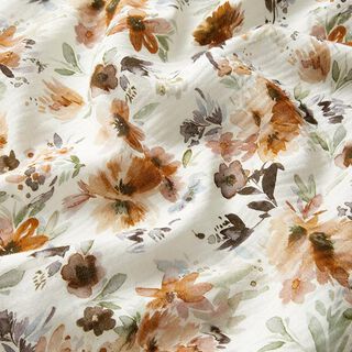 Musliini-/kaksikerroksinen kangas akvarellikukkaketo Digitaalipainatus – villanvalkoinen, 