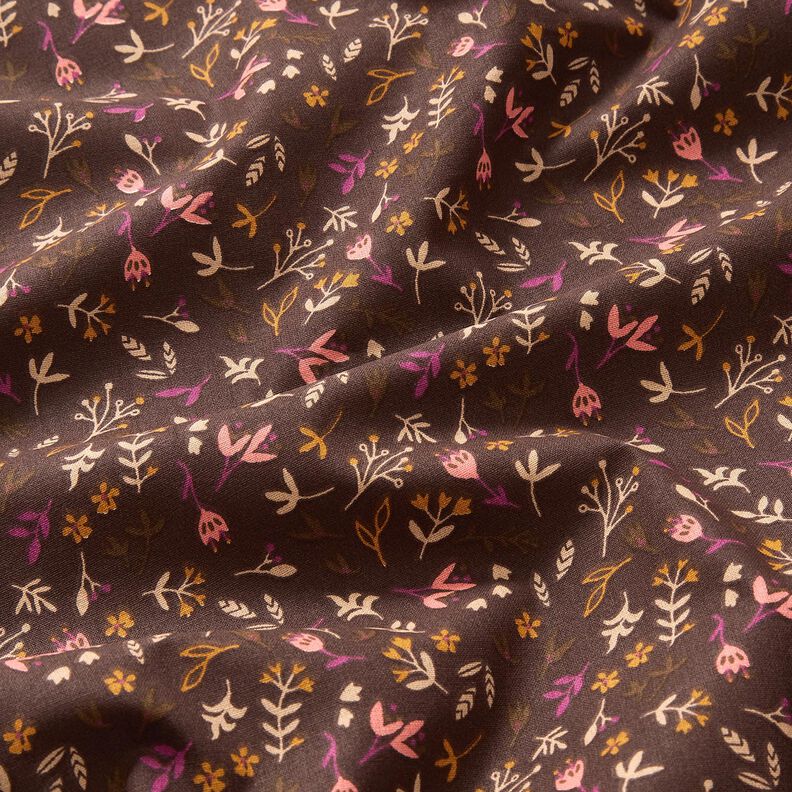 Puuvillakangas Kretonki Pienet oksat – tummanruskea/rypäle,  image number 2