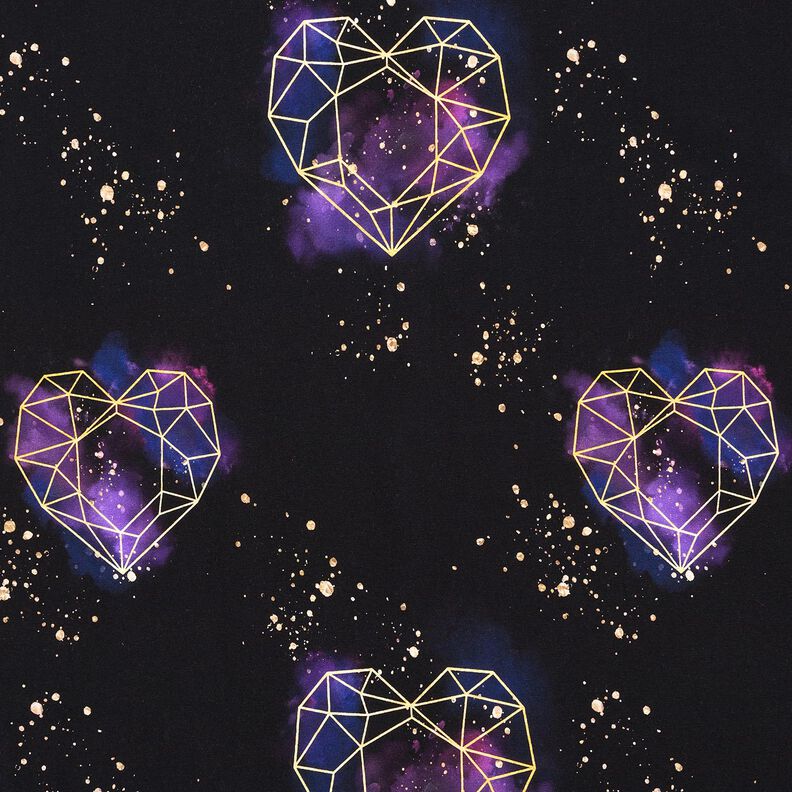 Puuvillajersey Origami-syd&auml;met ja kultaiset pilkut | Glitzerp&uuml;ppi &ndash; musta/lila,  image number 1