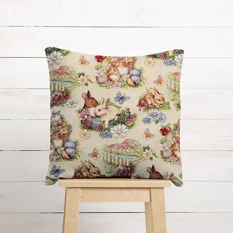 Sisustuskangas Gobeliini P&auml;&auml;si&auml;ispuput puutarhassa &ndash; vaalea beige/marja,  image number 6