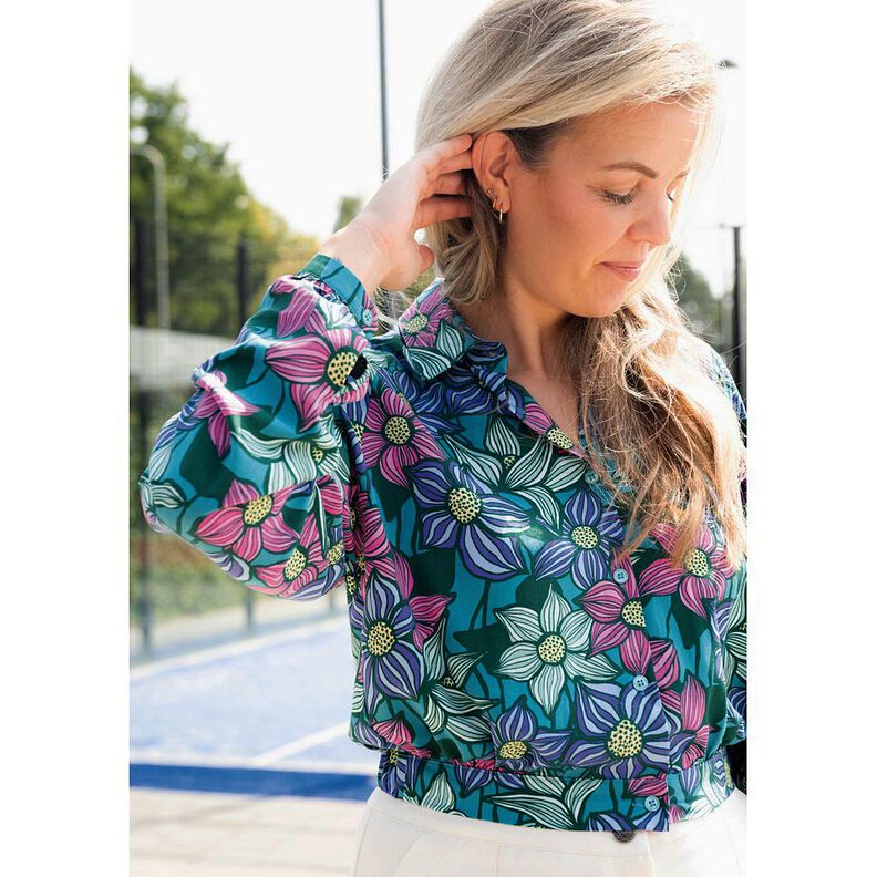 LENZING&trade; EcoVero&trade; Viskoosikangas Kukat | Poppy Fabrics &ndash; kirkas petrooli/sitruunankeltainen,  image number 5