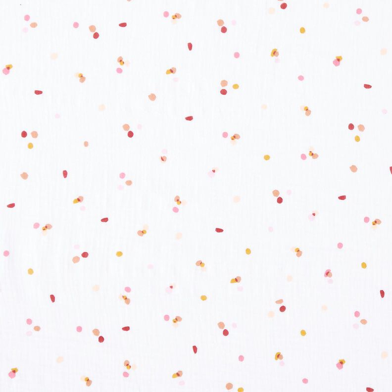 Musliini-/kaksikerroksinen kangas Värikkäät pilkut – valkoinen,  image number 1