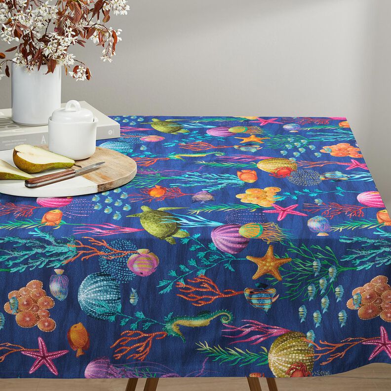 Sisustuskangas Puolipanama Värikäs vedenalainen maailma – laivastonsininen/turkoosi,  image number 7