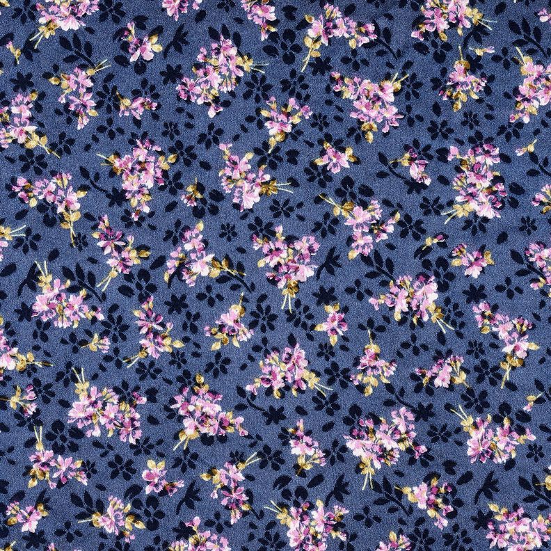 Stretchsatiini Jacquard Kukkakimput – laivastonsininen,  image number 1