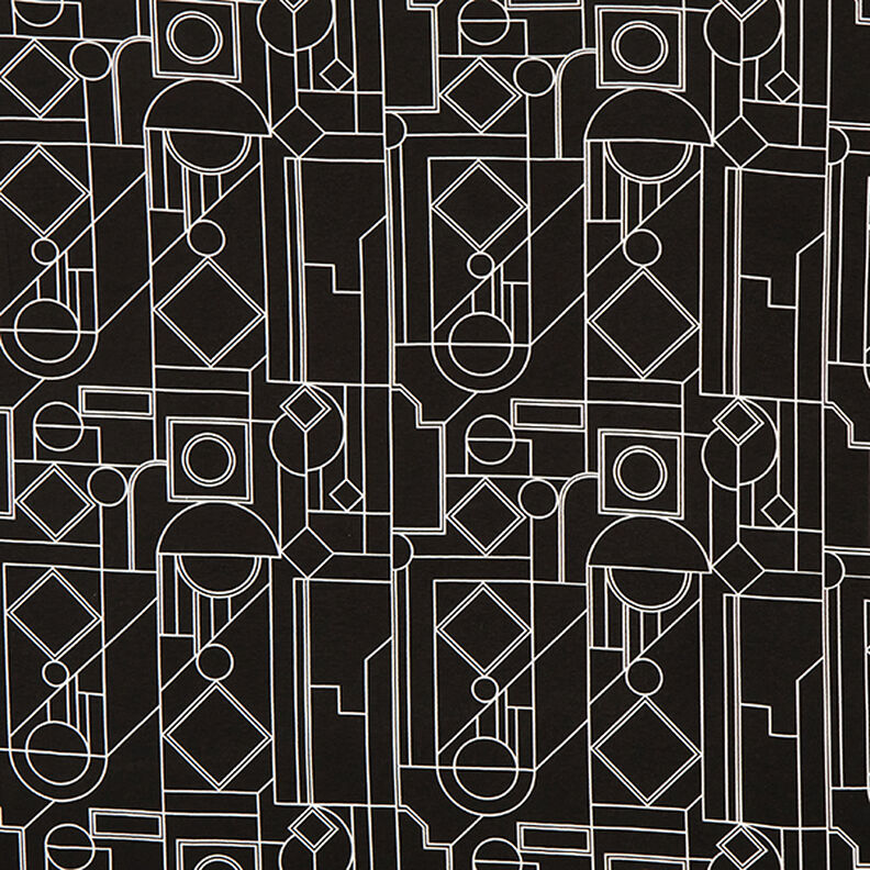 Viskoosijersey Geometriset muodot – musta/valkoinen,  image number 1