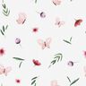 Puuvillapopliini Kukat ja perhoset – valkoinen,  thumbnail number 1