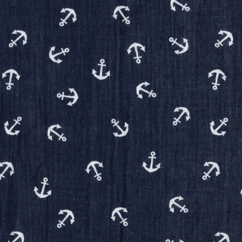 Musliini-/kaksikerroksinen kangas Ankkuri – laivastonsininen/valkoinen,  image number 1