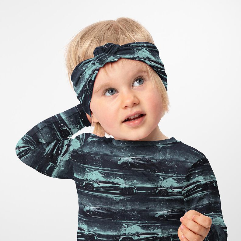 Puuvillajersey Kilpa-auto Digitaalipainatus – musta/helmenharmaa,  image number 5