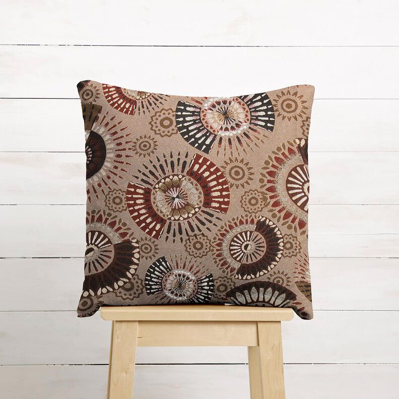 Sisustuskangas Jacquard Tyylikäs mandala – tumma ruskeanharmaa/viininpunainen,  image number 6