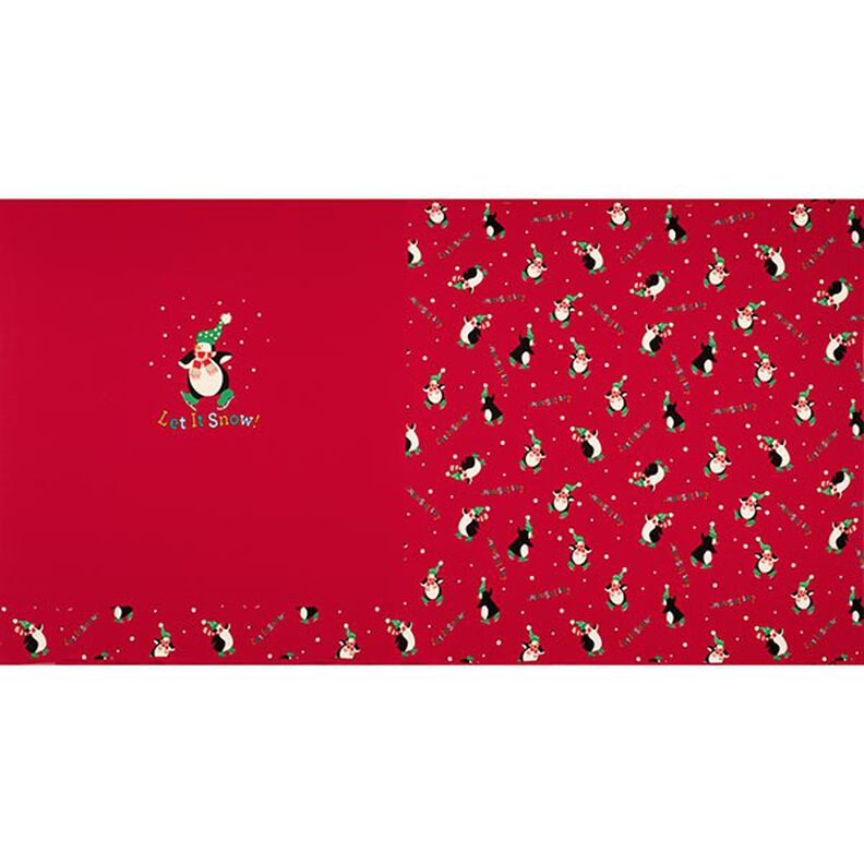 Paneeli French Terry Kesäcollege Pingviini lumessa – punainen,  image number 1