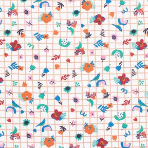 Puuvillakangas Kretonki Ruutu ja kukkaset &ndash; valkoinen/piparminttu, 