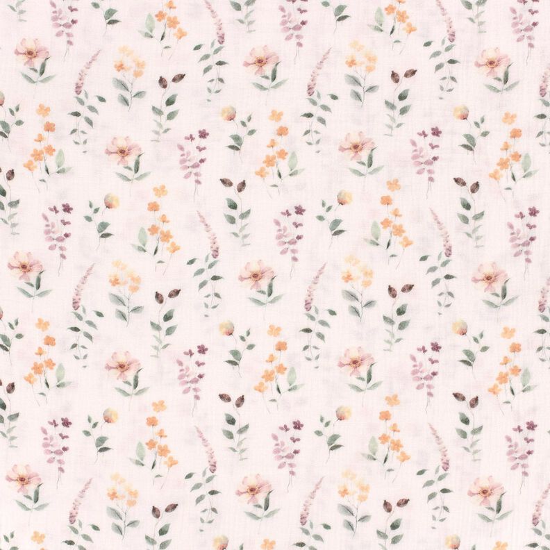 Musliini-/kaksikerroksinen kangas villi niitty Digitaalipainatus &ndash; valkoinen,  image number 1