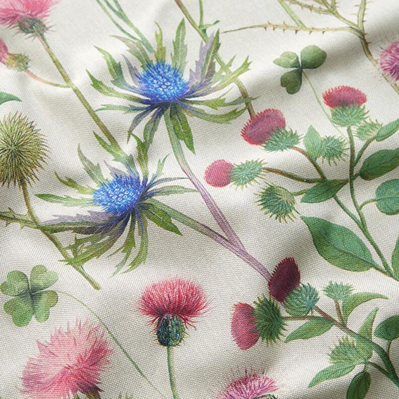 Sisustuskangas Puolipanama Ohdakkeet &ndash; pinja/luonnonv&auml;rinen,  image number 2