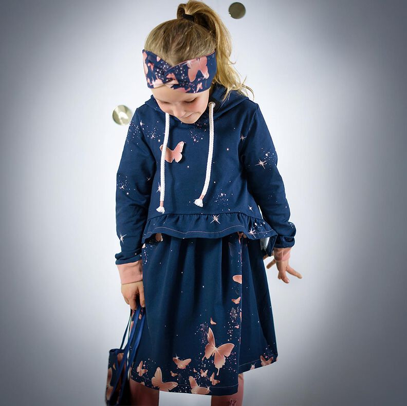 Puuvillajersey hohtavat perhoset | Glitzerpüppi – yönsininen/vanharoosa,  image number 5