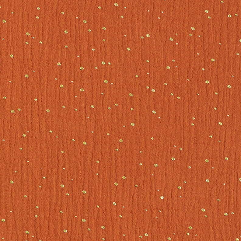 Puuvillamusliini sirotellut kultapilkut – terrakotta/kulta,  image number 1