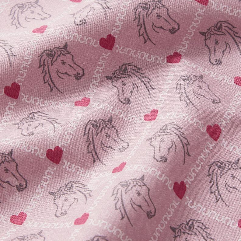 Puuvillakangas Kretonki Hevoset ja sydämet Vaaleanpunainen – roosa,  image number 2