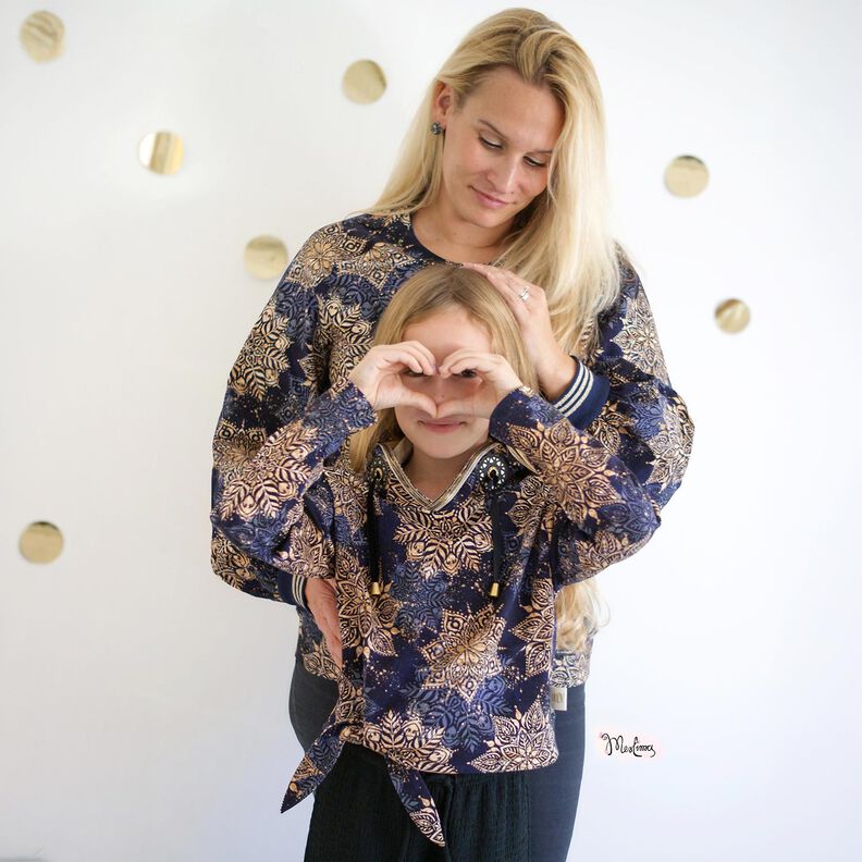 French Terry Kesäcollege Mandala | Glitzerpüppi – laivastonsininen/aprikoosi,  image number 6