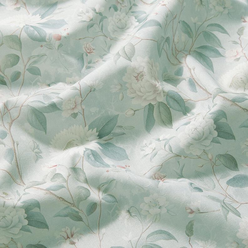 Puuvillakangas Popliini Hienot kukkaoksat &ndash; hopeansininen,  image number 2