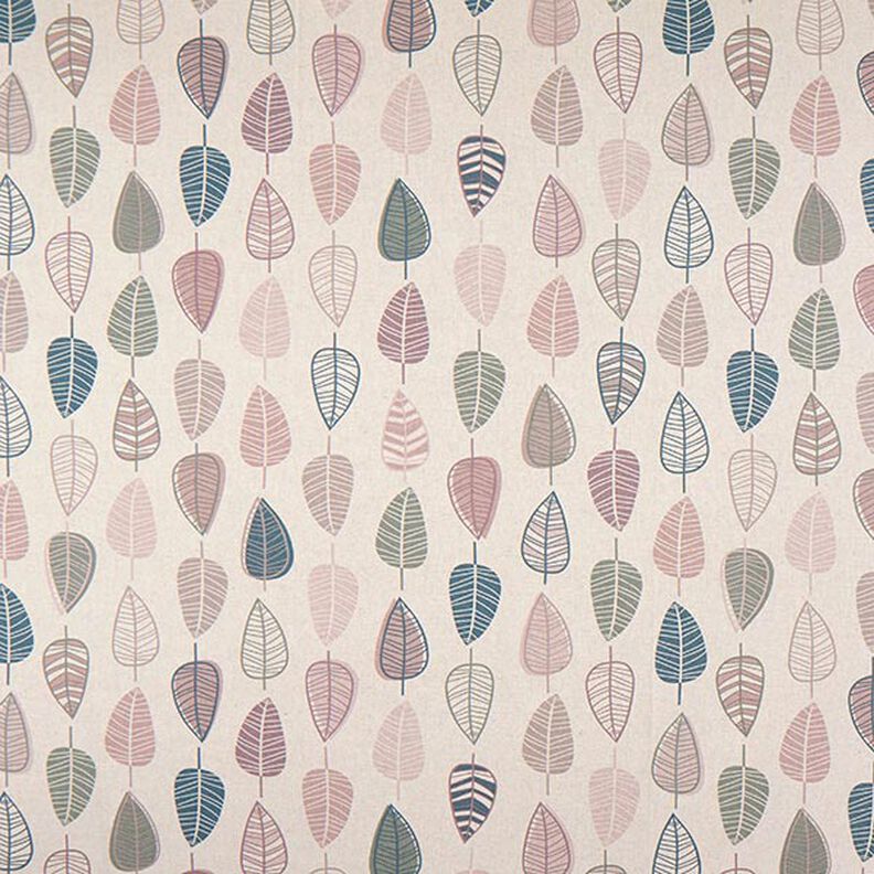 Sisustuskangas Puolipanama Retrolehdet &ndash; vaalea vanharoosa/luonnonv&auml;rinen,  image number 1