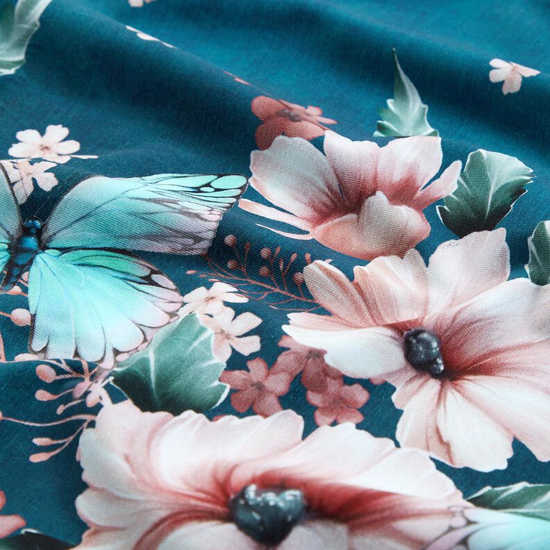 Puuvillajersey Perhosniitty | Glitzerpüppi  – kirkas petrooli/ruusunpunainen,  image number 6