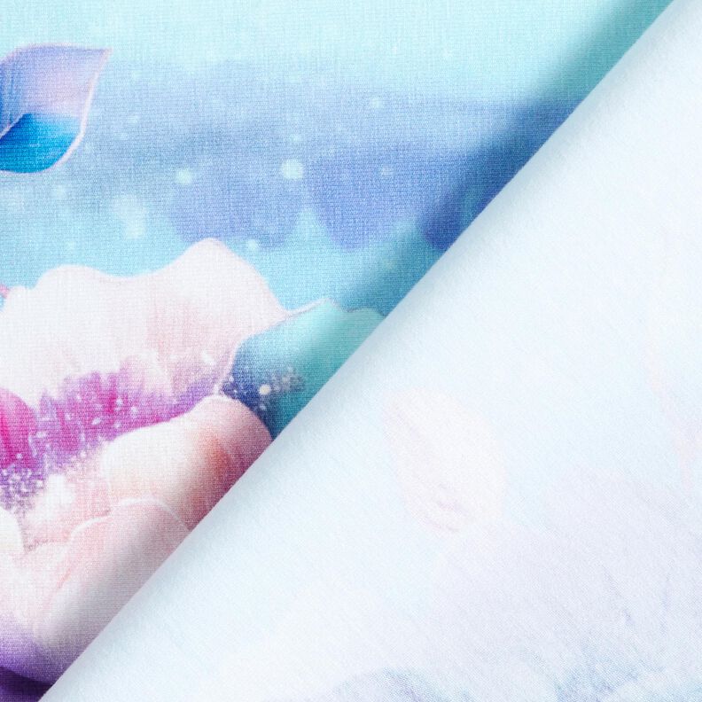 Puuvillajersey Summertime Blossoms | Glitzerpüppi  – taivaansininen/laventeli,  image number 4