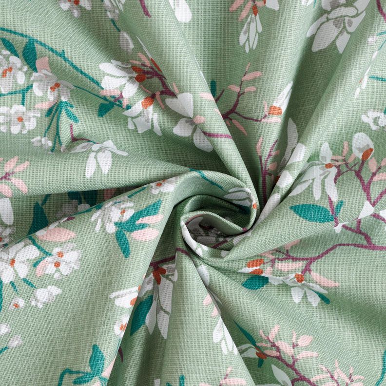 Sisustuskangas Panama Kirsikan kukat &ndash; vaalea minttu/ryp&auml;le,  image number 3