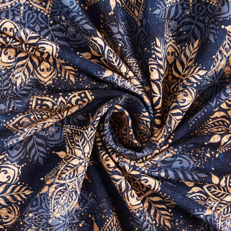 French Terry Kesäcollege Mandala | Glitzerpüppi – laivastonsininen/aprikoosi,  image number 3