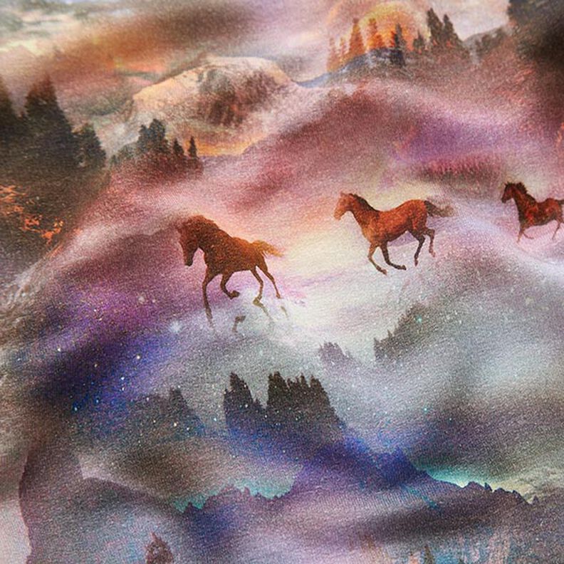 French Terry Kesäcollege Mystiset hevoset Digitaalipainatus – pastellivioletti,  image number 2