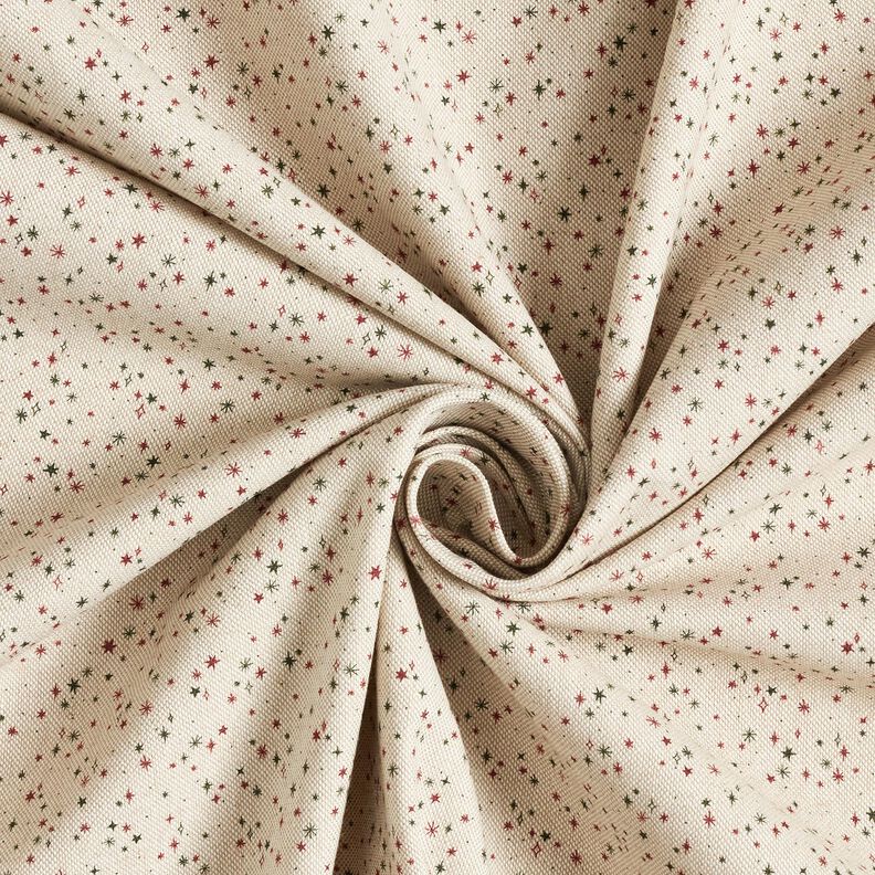 Sisustuskangas Puolipanama Juhlavat t&auml;hdet &ndash; luonnonv&auml;rinen/karmiininpunainen,  image number 3