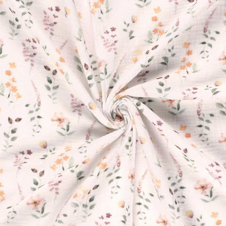 Musliini-/kaksikerroksinen kangas villi niitty Digitaalipainatus &ndash; valkoinen,  image number 3