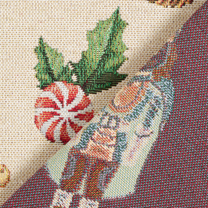 Sisustuskangas Gobeliini Juhlavat pähkinänsärkijät – vaalea beige/punainen,  image number 4