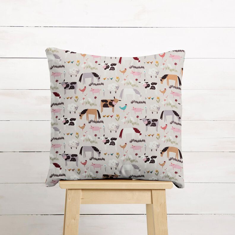 Puuvillakangas Kretonki Maatilan eläimet – manteli,  image number 7